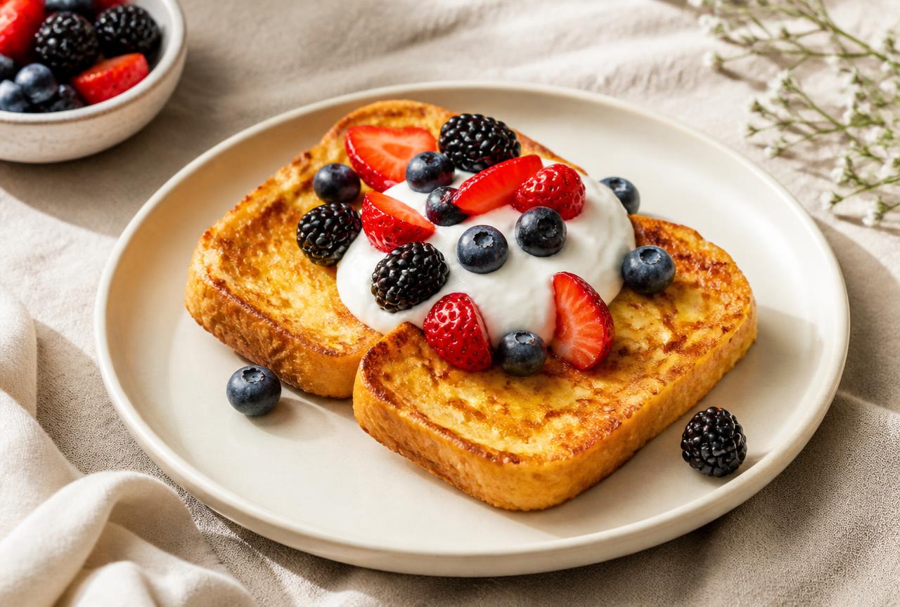 French toast con crema di yogurt e frutti di bosco