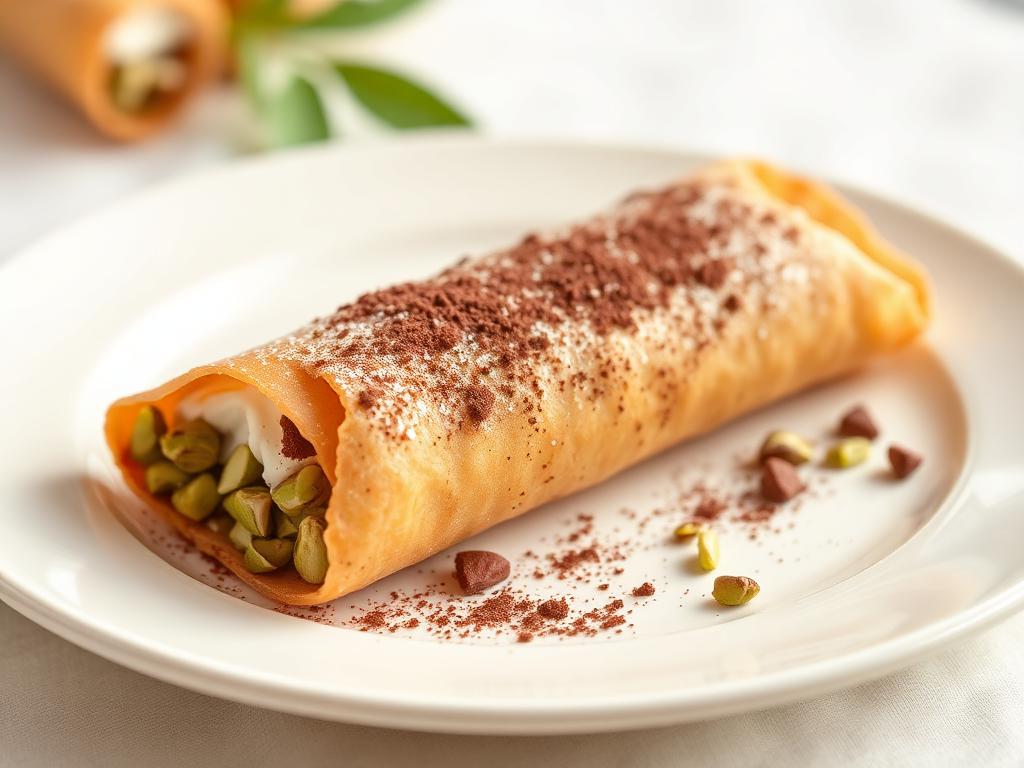 Cannolo fit con ricotta, cacao e granella di pistacchio