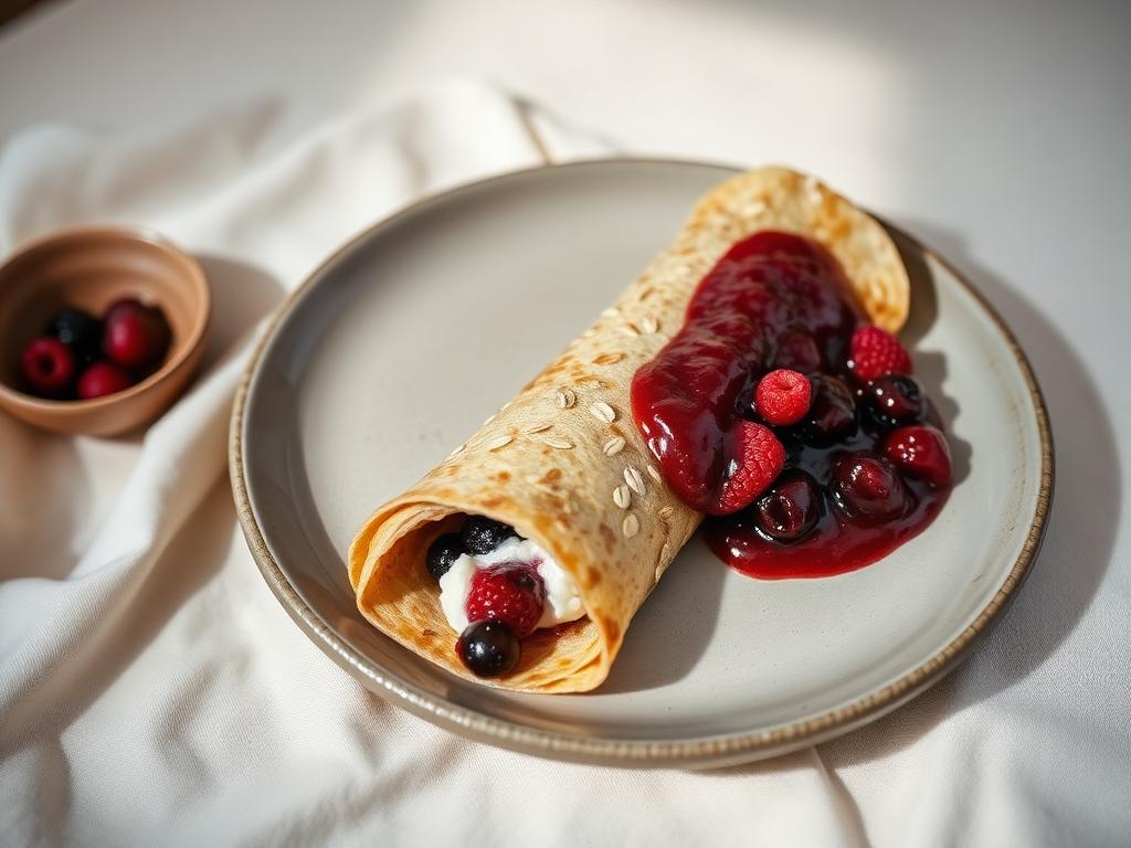 Crepes d'avena con ricotta e marmellata