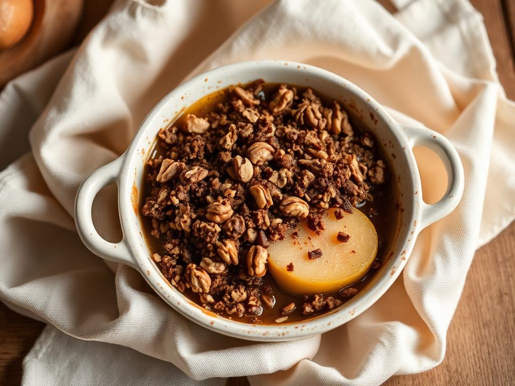Crumble pera, cacao e nocciole