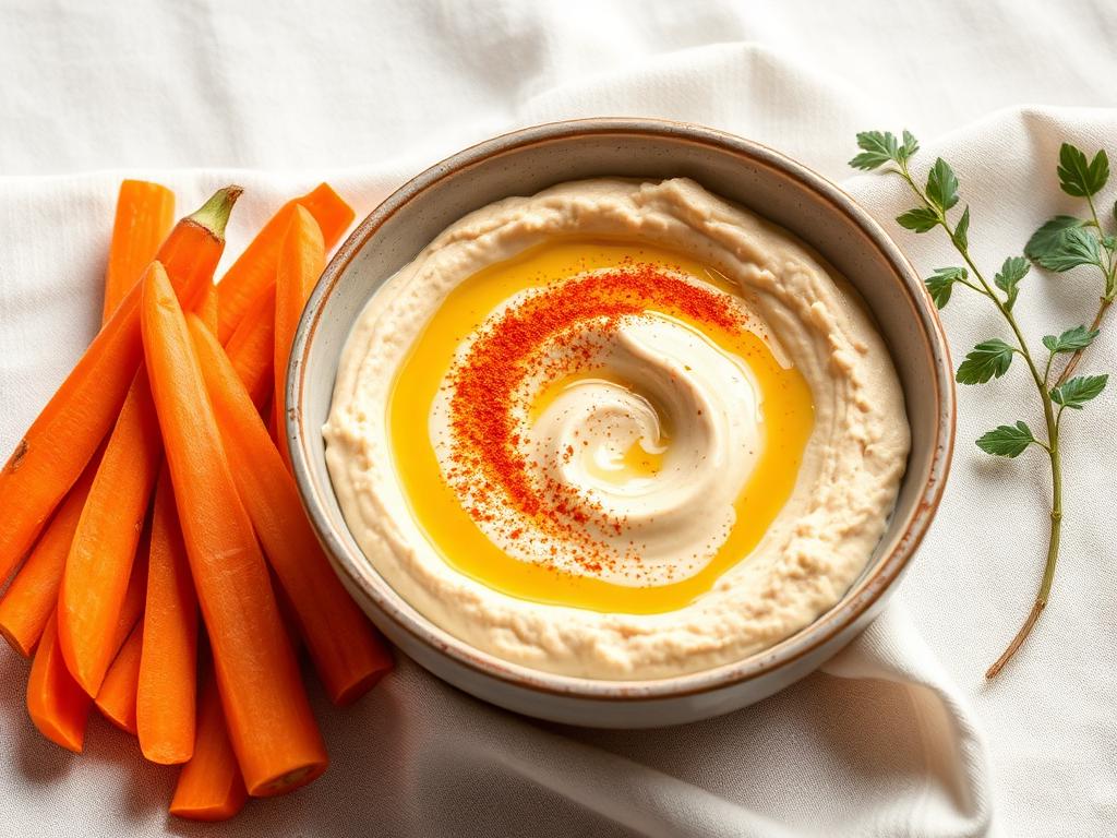 Hummus cremoso con bastoncini di verdure