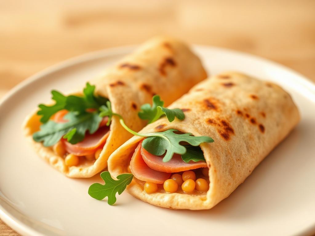 Mini piadine di ceci con prosciutto e rucola