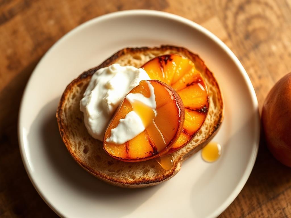 Toast dolce ricotta, pesca calda e miele