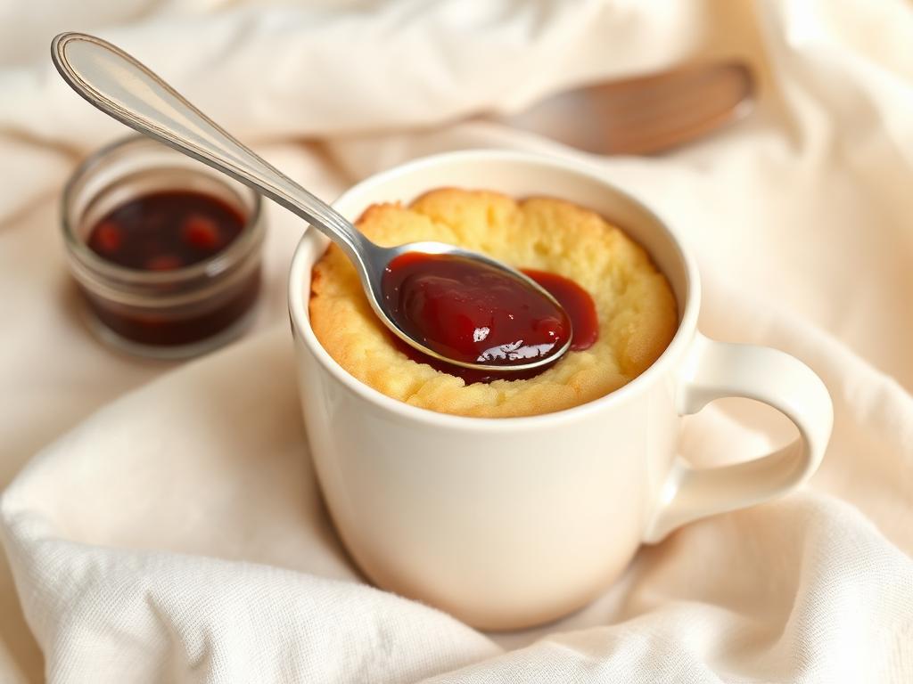 Torta in tazza vaniglia e cuore di marmellata