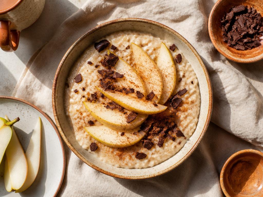Porridge caldo pera, cannella e cioccolato fondente